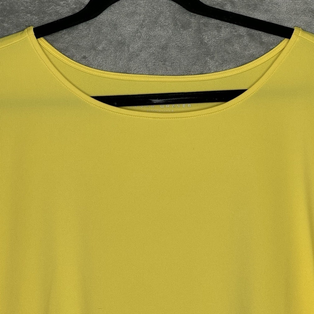 Susan Graver 3X Shirt Top Yellow Solid Short Sleeve Scoop Neck Stretch Tunic - Picture 6 of 6